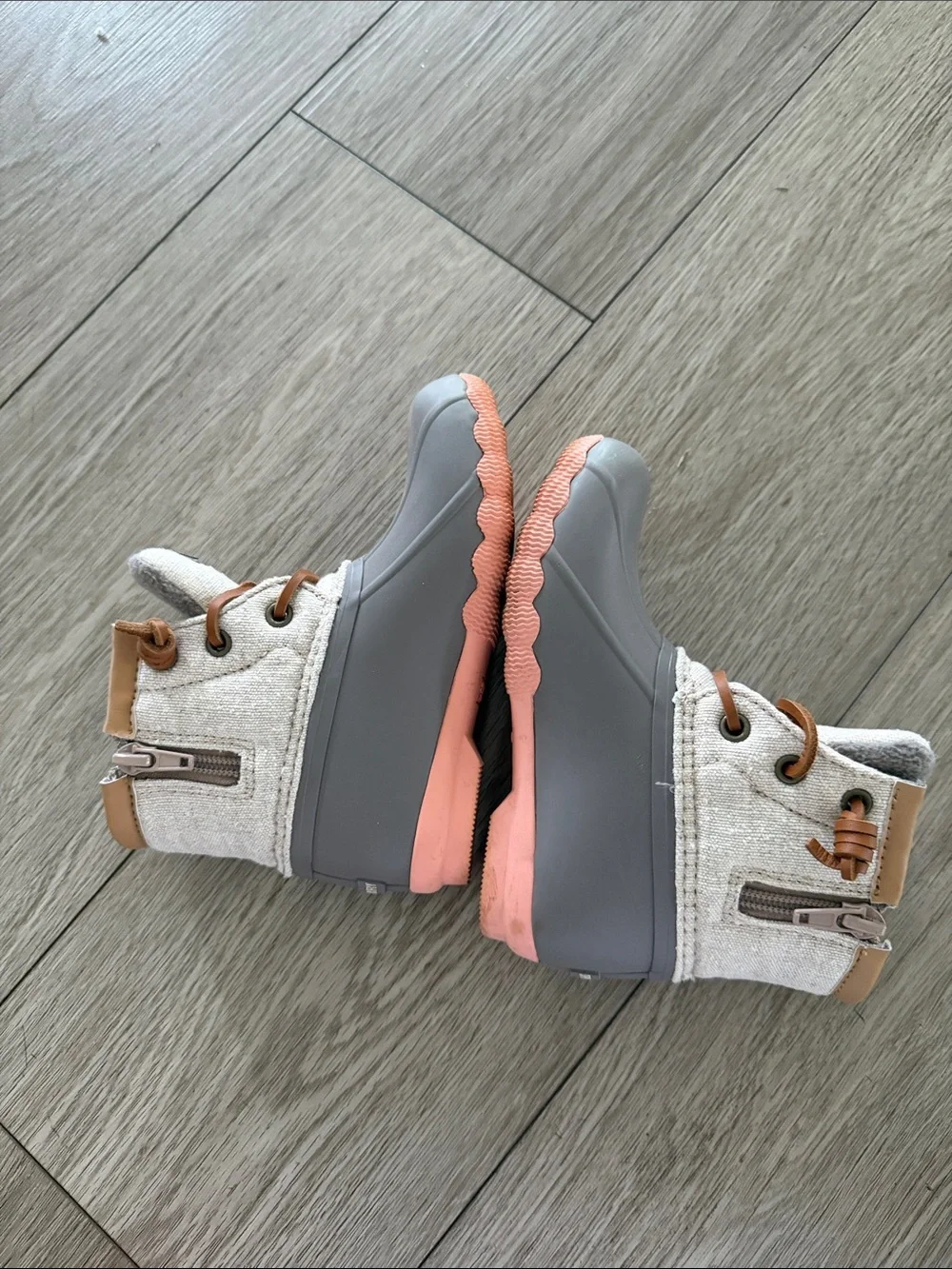 Sperry Kids Gray and Pink saltwater Waterproof Duck Boots girls size 10c